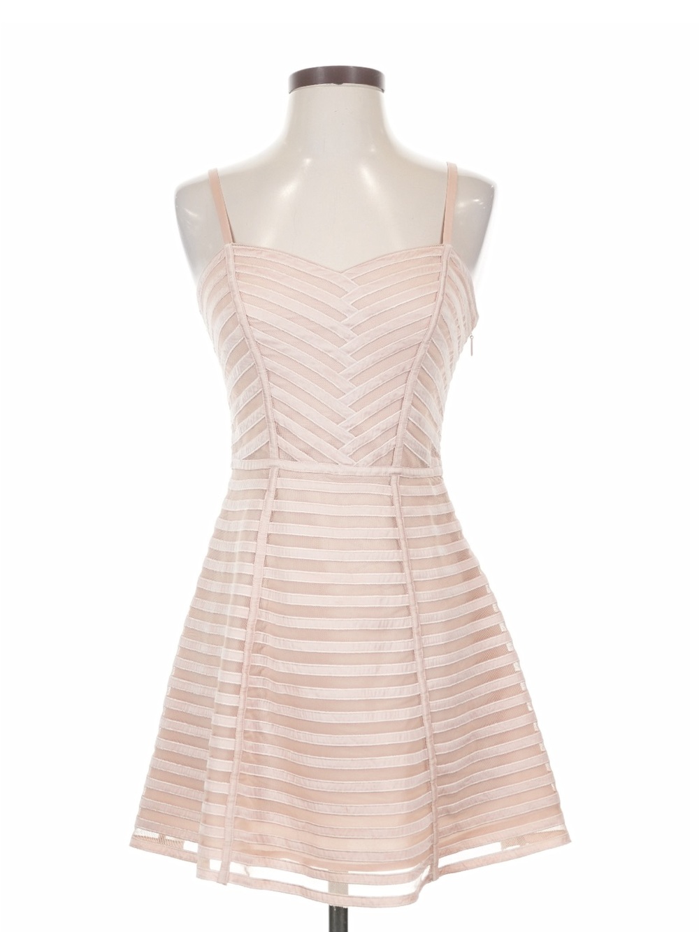 Bebe Nude Tan Chevron Mesh Striped Cocktail Dress Size 4